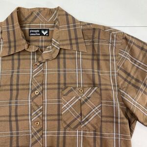 Vintage Pineapple Connection Plaid Button Up Shirt Mens XL Brown SS Western
